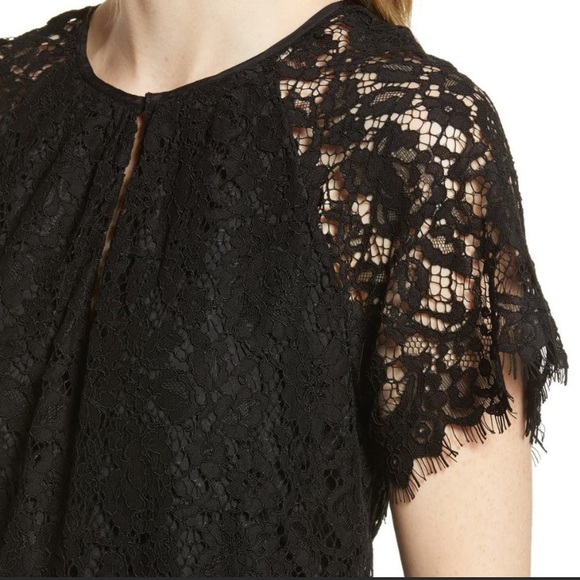 J. Crew Black Lace Keyhole Short Scalloped Sleeve Top - S - Picture 3 of 14
